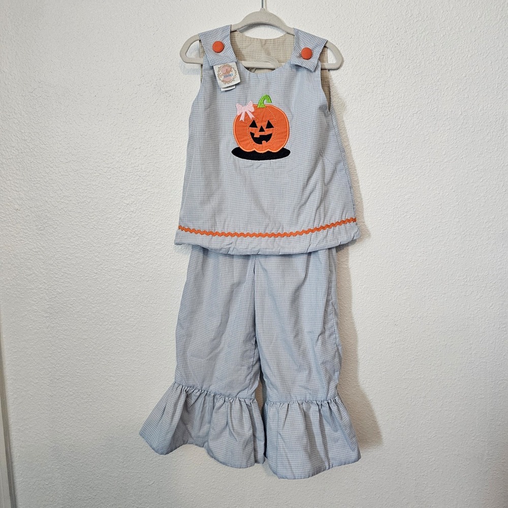 Smocked Polka Dot Reversible Fall and Thanksgiving 2 Piece Outfit Girls Size 3T